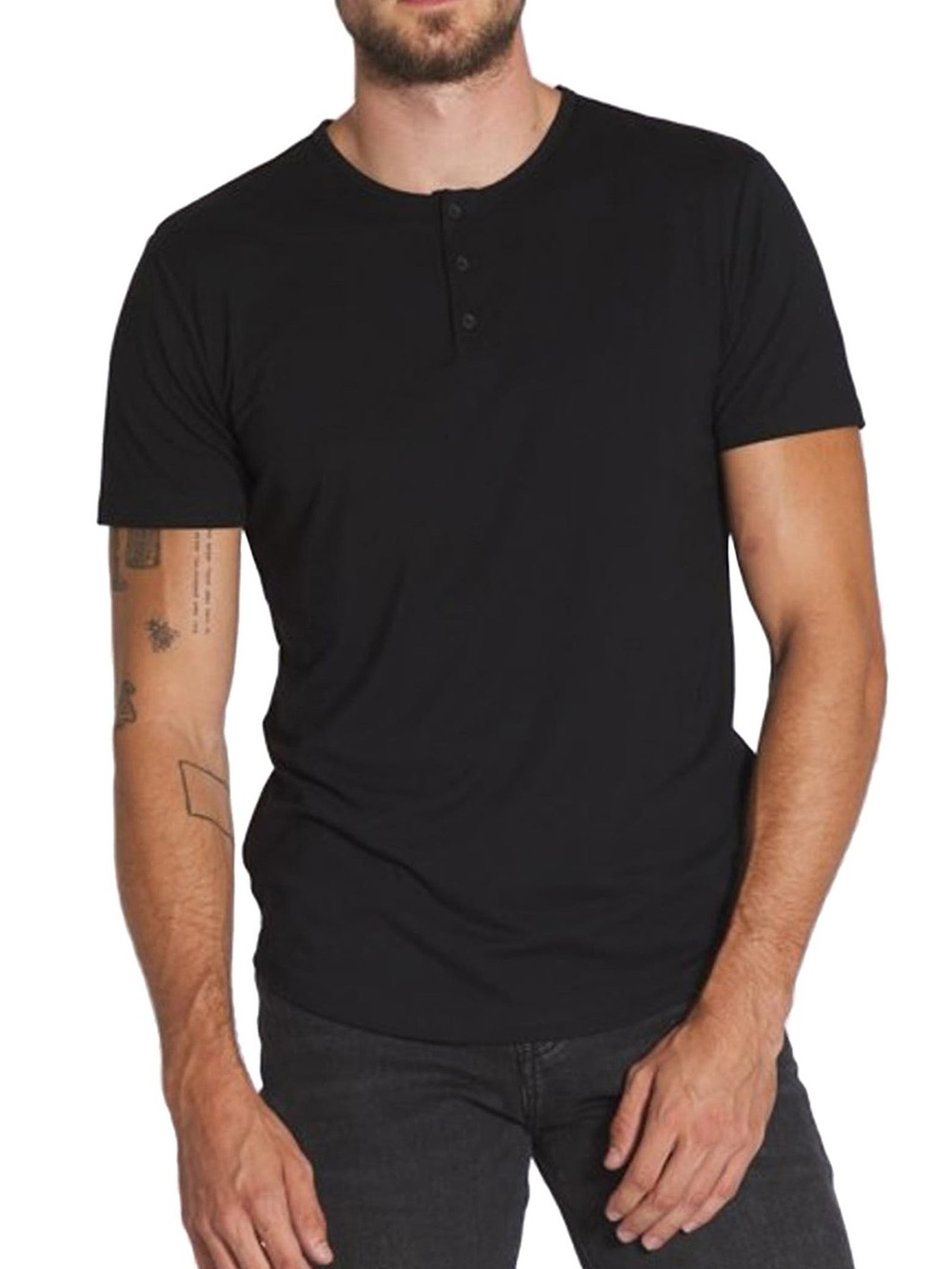 Cuts Clothing Black AO Curved Hem Short-Sleeve Henley- Size Small Black